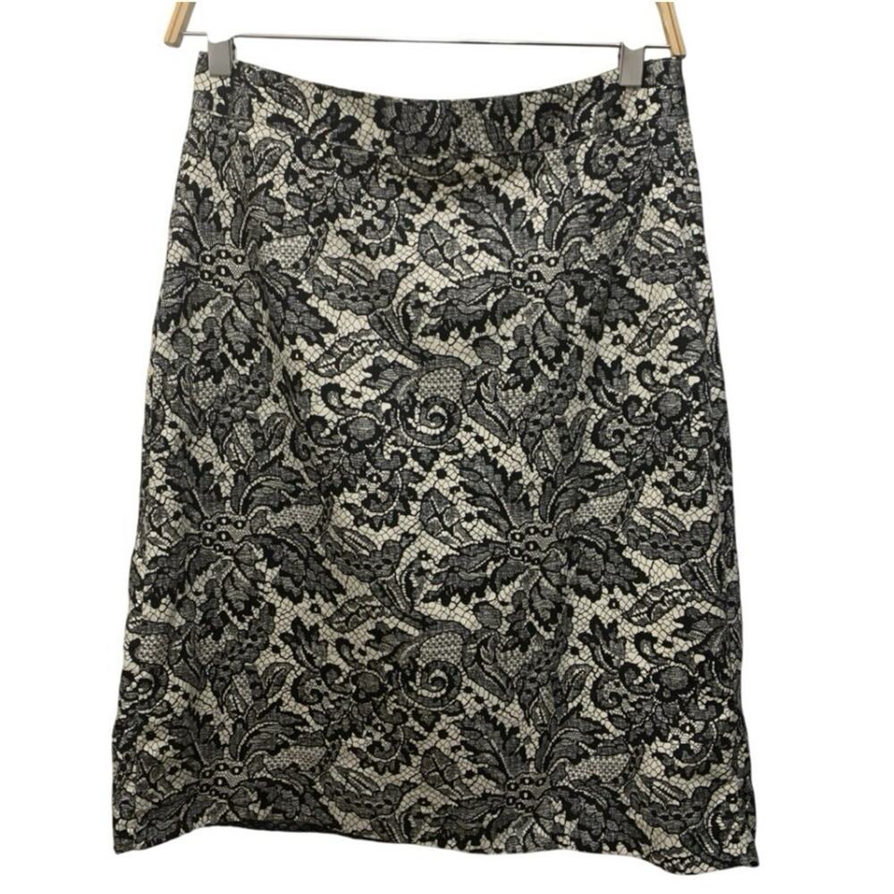 Y2K Van Heusen Studio Lace Print High Waist Pencil Skirt Sz 14 (Fits M / 8–10)